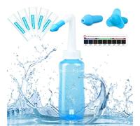 Kecartu Sinus Rinse Bottle, 330ml Neti Pot with 40 Sinus Rinse Packets and Sticker Thermometer, Nasal Washing Bottle Nose Wash Pressure Irrigation for Adult Kids, Blue