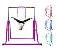 kechery Foldable & Moveable Gymnastics Horizontal Bar with Rings,3’to 5’Adjustable Height Expandable Junior Kip Bar for Home,Indoor Gym Equipment for Kids (Foldable Purple with Rings)