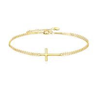 KECHO 14K Gold Cross Bracelets for Women Religious Adjustable Link Chain Jewelry Gifts, Middle, Yellow Gold, No Gemstone