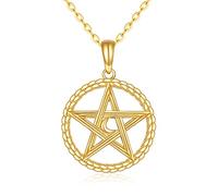 KECHO 14K Gold Pentagram Pentacle Necklace Pentacle Triple Moon Goddess Necklace for Women Real Yellow Gold Pagan Wiccan Magic Amulet Necklace Jewelry Gifts