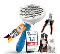 Kecks Tierwelt Cat Brush & Dog Brush Set: For Short & Long Hair Includes Claw Scissors Reduces Hair Loss, Gives Shiny Fur & Is Easy To Clean Quick At The Touch Of A Button (Blue)