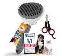 Kecks Tierwelt Grey cat brush and dog brush set: for short and long hair. Includes claw scissors reduce hair loss, ensures shiny fur and is easy to clean at the touch of a button.