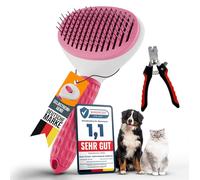 Kecks Tierwelt Pink cat brush and dog brush set: for short and long hair. Includes claw scissors reduce hair loss, ensures shiny fur and is easy to clean at the touch of a button.
