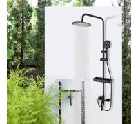 KECTIAKL Matte Black Exposed Shower System 8 inch Rainfall Shower Head 3 Function Outdoor Shower Fixtures Wall Mounted Bathroom Shower Set with Shower Caddy