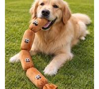 KEDAOLA 4 Section Sausage Shaped Plush Dog Squeaky Toy, Soft Stuffed Interactive Chew Toy, Cute Cartoon Embroidered Puppy Self Play Toy for Small Medium Dogs