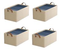 KEDAOLA 4pcs Clothing Storage Bins, Foldable Storage Baskets, Closet Bin with Handles, Fabric Wardrobe Organiser for Bedrooms Clothes Office Products Other Sundries (oatmeal beige,50*30*26cm)