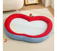 KEDAOLA Apple Shaped Pet Bed Cushion, Soft Raised Rim Dog Cat Sleeping Mat, All Season Washable Small Animal Sofa Bed for Kittens Puppies Under (red,58 × 41 × 8 cm)
