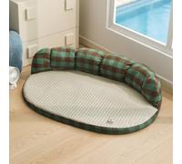 KEDAOLA Cooling Pet Bed, Breathable Summer Cool Mesh Sleeping Mat, Detachable Washable All Season Dog Cat Sofa Cushion, Plush Rim Pet Cooling Pad for Small Medium Pets (green,65×45 cm)