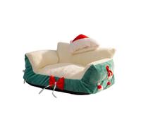 KEDAOLA Cute Fluffy Calming Dog & Cat Sofa Bed with Bolstered Sides, Self-Warming Plush Pet Bed for Anxiety Relief, Non-Slip Bottom for Small Medium Large Pets, Indoor Use (green,60x40cm)