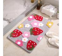 KEDAOLA Non-slip Bath Mat, 45 x 65 cm, Cute Strawberry-Patterned Bathroom Accessory,Soft Absorbent Rug for The Bedroom for Shower Rooms Bedrooms Kitchens Hallways (Grey,45 * 65cm)
