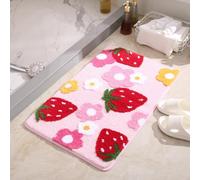 KEDAOLA Non-slip Bath Mat, 45 x 65 cm, Cute Strawberry-Patterned Bathroom Accessory,Soft Absorbent Rug for The Bedroom for Shower Rooms Bedrooms Kitchens Hallways (Pink,50 * 80cm)