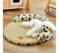 KEDAOLA Round Cooling Pet Bed with Raised Bolster, Woven Rattan Summer Cool Mat, Detachable Washable All Season Dog Cat Sleeping Cushion, Pet Sofa Bed for Small Pets (green,40cm)
