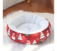 KEDAOLA Self-Warming Donut Cat & Dog Bed, Calming Bolstered Pet Bed with Non-Slip Base, Plush Fluffy Washable Cushion for Small Medium Large Breeds, Anxious Puppy & Kitten Bed (red,35x35x6cm)