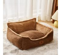 KEDAOLA Self-Warming Plush Dog Bed for Small Medium Dogs, Winter Warm Calming Cat Bed with Raised Sides, Soft Orthopedic Pet Bed for Puppies, Indoor Pets (Coffee brown,60x75 cm)