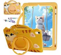 KEDBBAO Case for iPad Air 3rd 10.5" 2019 / iPad Pro 10.5" 2017, Full-body Shockproof Kids Case for Pencil Holder & Adjustable Shoulder Strap, Orange Cat