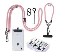 kedelux Phone Lanyard Crossbody, Adjustable 1x Cell Phone Neck Strap 1 x Wrist Strap, Anti Theft Universal Nylon Phone Chain for iPhone Samsung, Pink