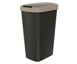 Keden COMPACTA Q 45 Litres Rubbish Bin Waste Basket with Flap Recycling Bin (Black/light brown)