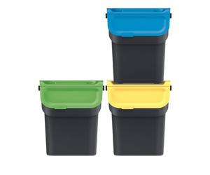 Keden Kaddi Q Waste Separation System 3x20L Set with Activated Carbon Filter, Waste Separation Container with Lid Recycling Bin Sorting Basket container Rubbish Bin made of Plastic Black