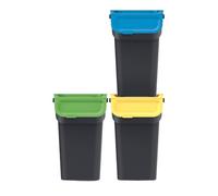 Keden Kaddi Q Waste Separation System 3x25L Set with Activated Carbon Filter, Waste Separation Container with Lid Recycling Bin Sorting Basket container Rubbish Bin made of Plastic Black