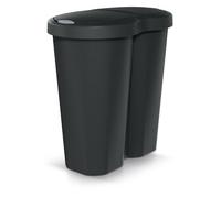 Keden Prosperplast Compacta R Duo 40 L waste bin with frame, two independent lids, hygienic waste separation, double access, for office or home, sturdy plastic (Black)