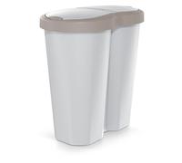 Keden Prosperplast Compacta R Duo 40 L waste bin with frame, two independent lids, hygienic waste separation, double access, for office or home, sturdy plastic (Brown/ash)