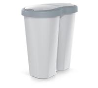 Keden Prosperplast Compacta R Duo 40 L waste bin with frame, two independent lids, hygienic waste separation, double access, for office or home, sturdy plastic (Gray/ash)