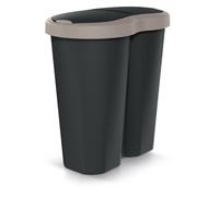 Keden Prosperplast Compacta R Duo 40 L waste bin with frame, two independent lids, hygienic waste separation, double access, for office or home, sturdy plastic (Brown/black)
