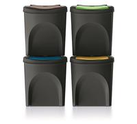 Keden Set of 4 Sortibox Wheelie Bins Made from 100% Recycled Plastic, Black, 100 L