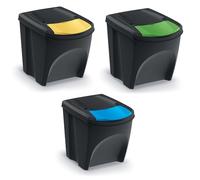 Keden Sortibox 3 x 25L Recycling Trash Can Segregation Bin Rubbish Bins Black
