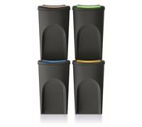 Keden SORTIBOX Set of 4 Waste Bins, 100% Recycled Plastic, Black, Volume 4 x 35 L