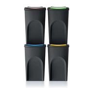 Keden SORTIBOX Set of 4 Waste Bins, 100% Recycled Plastic, Black, Volume 4 x 35 L