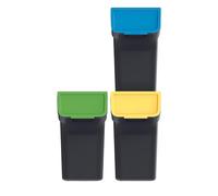 Keden Stackbox Recycling Sorting Waste Bin Set Separation Garbage Trash Can Colour Coded Stay-in-Place Lid (3, Black 20L)