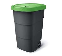 Keden Wheeler 110L Wheelie Bin Trash Can With Wheels And Lid Large Universal Garbage Litter Outdoor Sorting Recycling Plastic Black and Green
