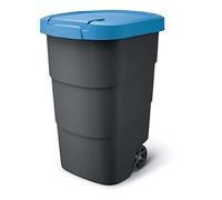 Keden Wheeler 110L Wheelie Bin Trash Can With Wheels And Lid Large Universal Garbage Litter Outdoor Sorting Recycling Plastic Black and Blue