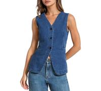 Kedera Denim Vest for Women Button Down Long Jean Waistcoat Casual Sleeveless Denim Jackets Slim Fit Jean Top, Dark Blue, X-Large