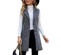 Kedera Long Vest for Women Sleeveless Tweed Blazer Jacket Sleeveless Pocket Outerwear Longline Trench Coat, Black, M