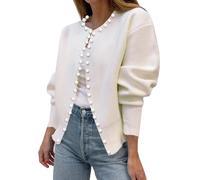 Kedera Womens Casual Pearl Cardigan 2025 Spring Elegant Embellished Long Sleeve Oversized Knit Sweater, White, XL