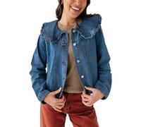 Kedera Women's Jean Jacket Cropped Denim Jacket Long Sleeve Peter Pan Collar Button Down Jean Shirt Crop Top, Dark Blue, Large