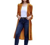 Kedera Women's Long Velvet Cardigan Duster Velour Open Front Maxi Duster Blazers Coat, Brown, XL
