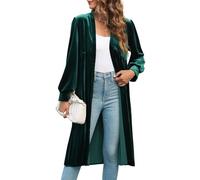 Kedera Women's Long Velvet Cardigan Duster Velour Open Front Maxi Duster Blazers Coat, Green, M