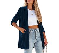 Kedera Women's Velvet Cardigan Jacket Shawl Collar Open Front Vintage Office Blazer Jacket Suit with Pocket, Navy Blue, Large