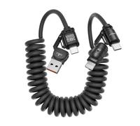 KEDESO 4 in 1 Coiled Charging Cable,Retractable USB A/USB C to USB-C/Lightning Cable for iPhone 17/16/15/14/13, iPad, Samsung, MacBook, 240W PD Fast Travel Car Charger for Carplay & Android Auto