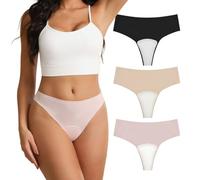 Kedixiest Seamless Camel Toe Cover Thong for Women - Built-In Pad Concealer Underwear to Hide Feminine LinesBlack+Pink+Flesh Color