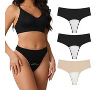 Kedixiest Seamless Camel Toe Cover Thong for Women - Built-In Pad Concealer Underwear to Hide Feminine LinesBlack+Black+Flesh Color