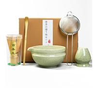 Kedoxi Matcha Whisk Set 5 PCS, Matcha Kit with Bamboo Whisk (Chasen), Bowl, Scoop (Chashaku), Stainless Steel Sifter & Holder - Ceremonial Grade Japanese Tea Set (Matcha Green 1)