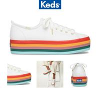 Keds Triple Up Rainbow Foxing Leather Women's Sneaker White Multi, Size 4 - UK 4