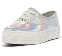 Keds Women's Point Lace Up Sneaker, Silver Iridescent Leather, 4 UK