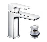 KEDWILL® Single Lever Mini Mono Basin Mixer Tap with Click Clack Sprung Waste Bathroom Sink Hot and Cold Faucet Solid Brass Modern Chrome Easy to Fit/Install