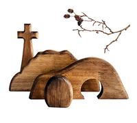 KEEBAX Easter Resurrection Scene Set, Easter Wooden Decorations Religious for The Home Table, Spring Christian Home Figurine Ornament Cross Risen Christ Figurine Decor Easter Crafts (The Empty Tomb)