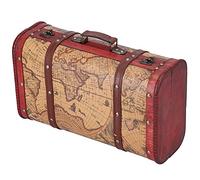 Keebgyy Vintage Suitcase, Decorative Vintage Suitcase Boxes with Hinged Lids, Antique Wood Suitcase Trunk, Portable Composite Wood Map Pattern Design Vintage Storage Chest
